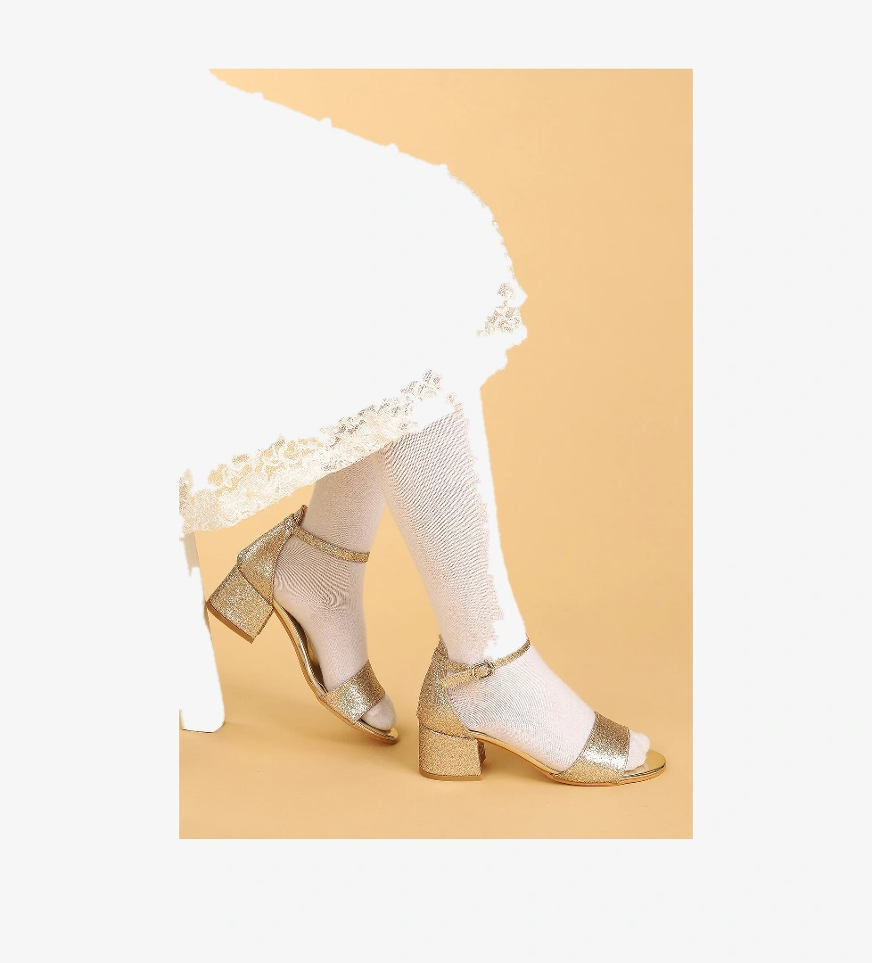 Kiko 769 Kum Simli Günlük Kız Çocuk 3 Cm Topuk Sandalet Ayakkabı ALTIN - Görsel 1