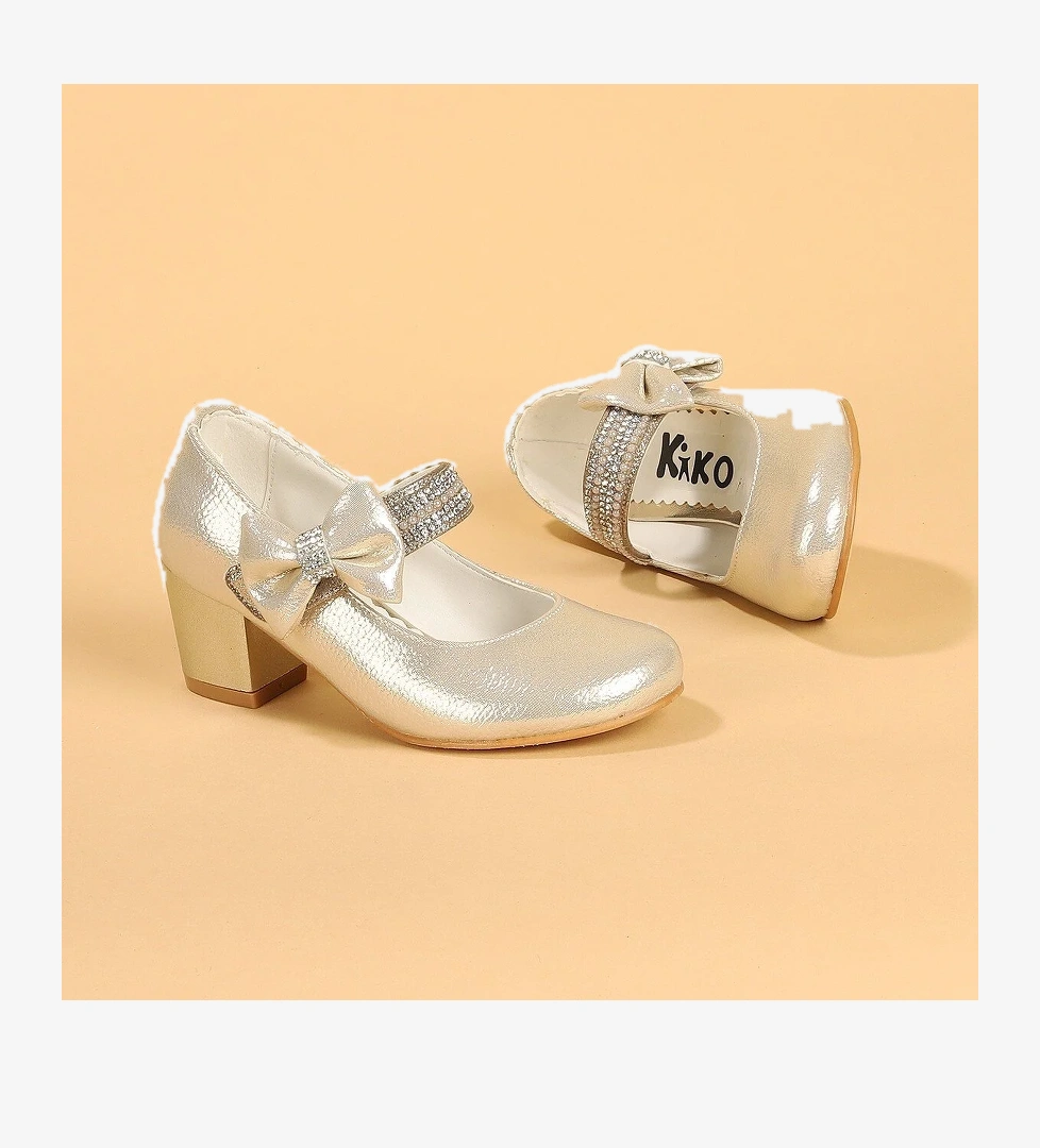 Kiko 752 Vakko Günlük Kız Çocuk 4 Cm Topuk Babet Ayakkabı ALTIN - Görsel 1