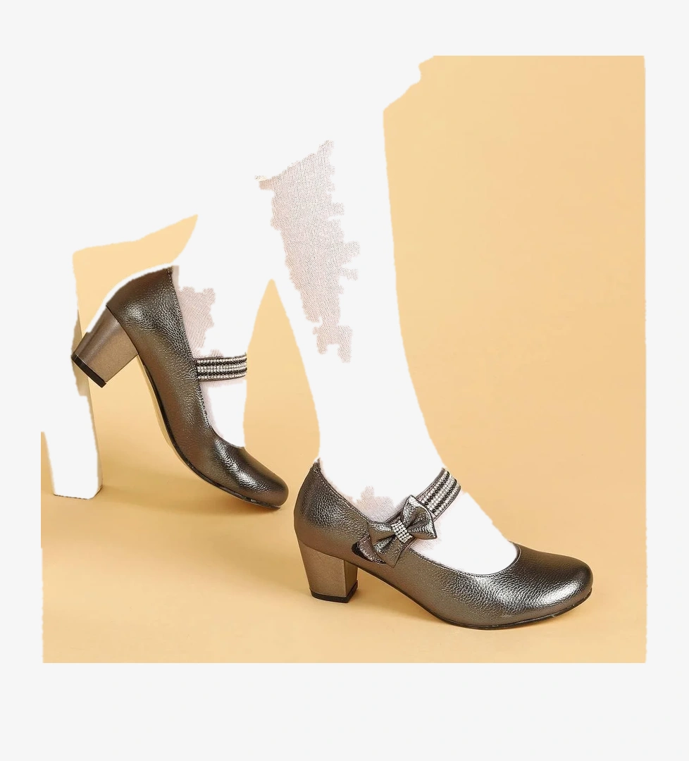 Kiko 752 Vakko Günlük Kız Çocuk 4 Cm Topuk Babet Ayakkabı PLATİN - Görsel 1