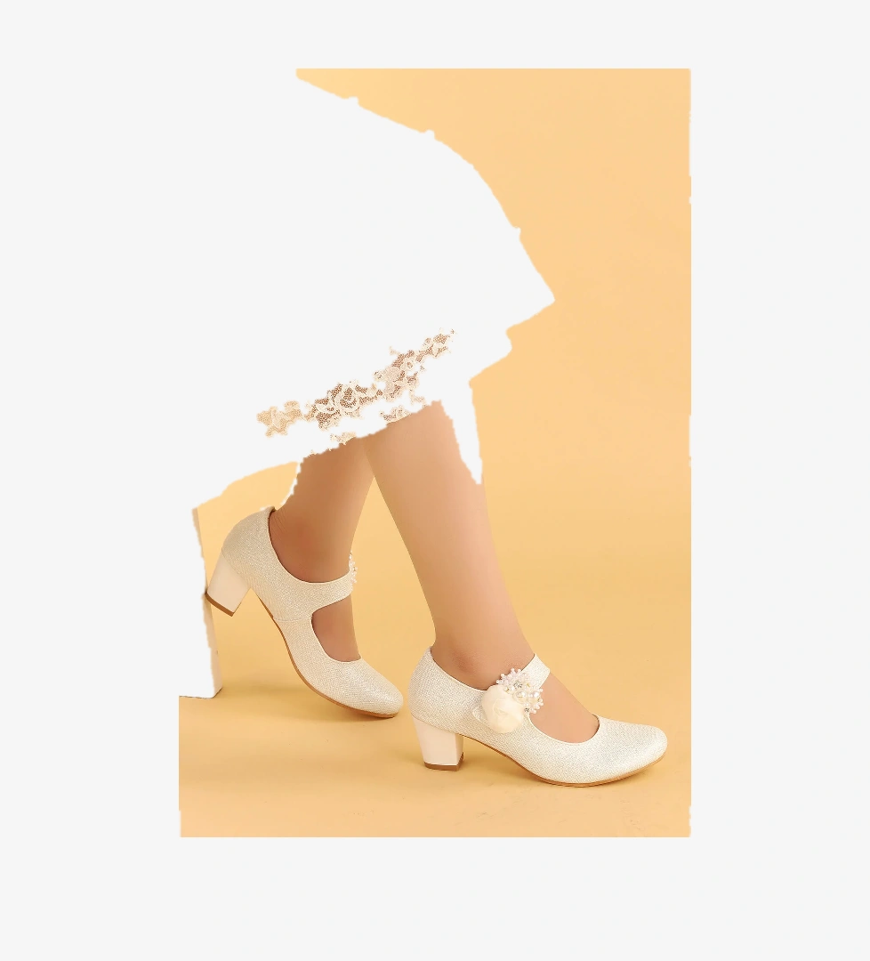 Kiko 751 Simli Günlük Kız Çocuk 4 Cm Topuk Babet Ayakkabı BEYAZ - Görsel 1