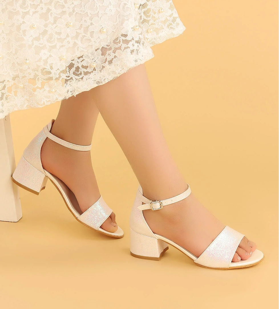 Kiko 769 Kum Simli Günlük Kız Çocuk 3 Cm Topuk Sandalet Ayakkabı Sedef - Görsel 1