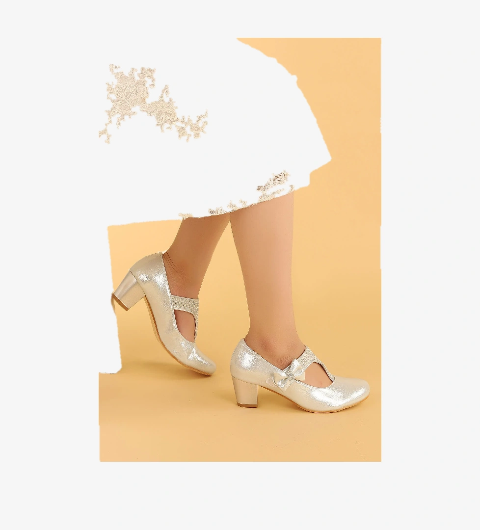 Kiko 755 Vakko Günlük Kız Çocuk 4 Cm Topuk Babet Ayakkabı Gümüş - Görsel 1