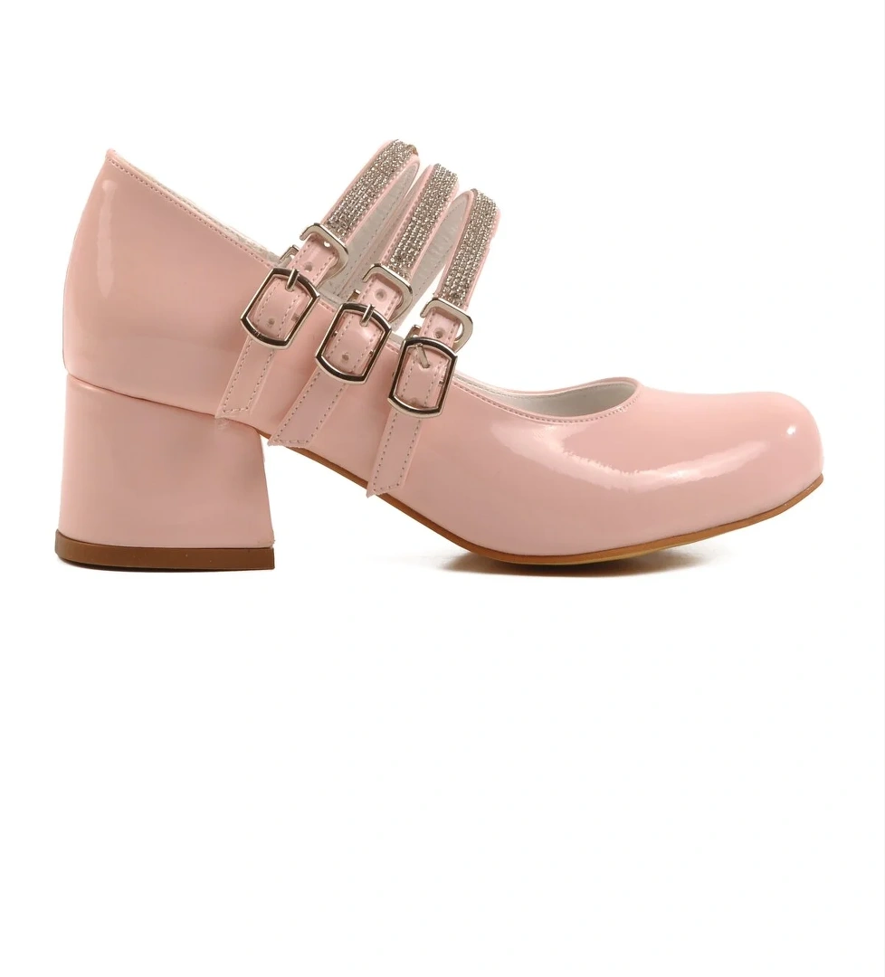 Ayakmod Pudra Taşlı Kız Çocuk Topuklu Babet 37 F - Görsel 1