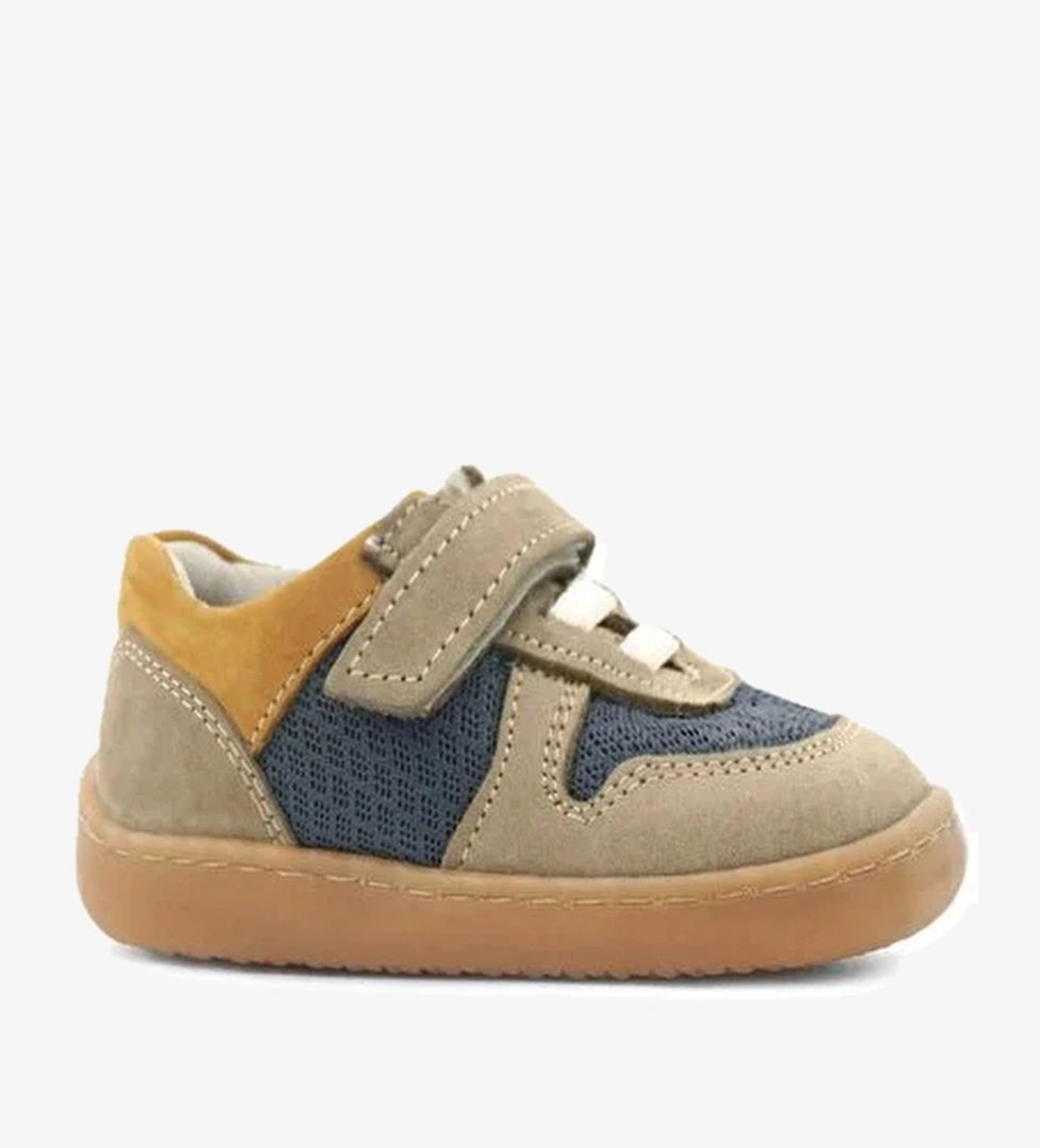 Rakerplus Bob Hakiki Deri Kum Rengi Barefoot Cırtlı Lastikli Bebek Sneaker Ayakkabı - Görsel 1