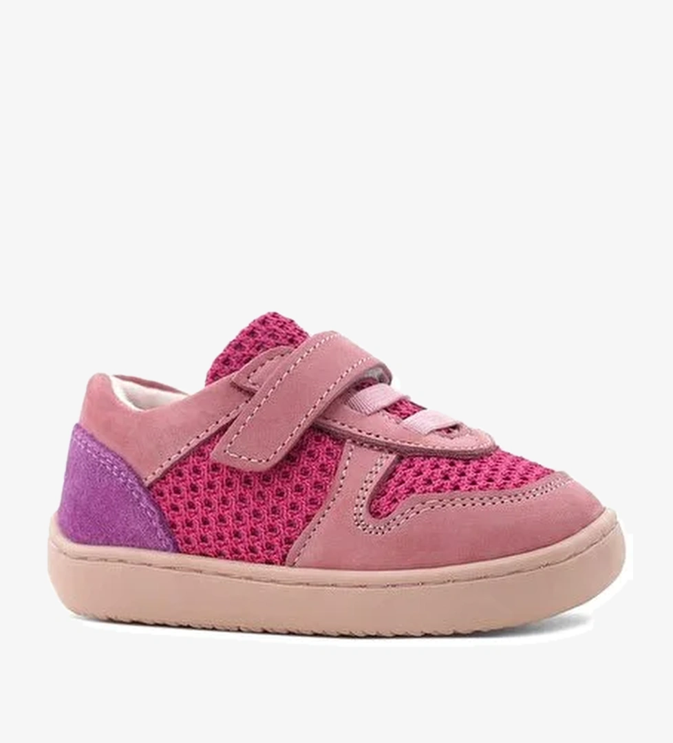 Rakerplus Bob Hakiki Deri Pembe Mor Barefoot Cırtlı Lastikli Bebek Sneaker Ayakkabı - Görsel 1