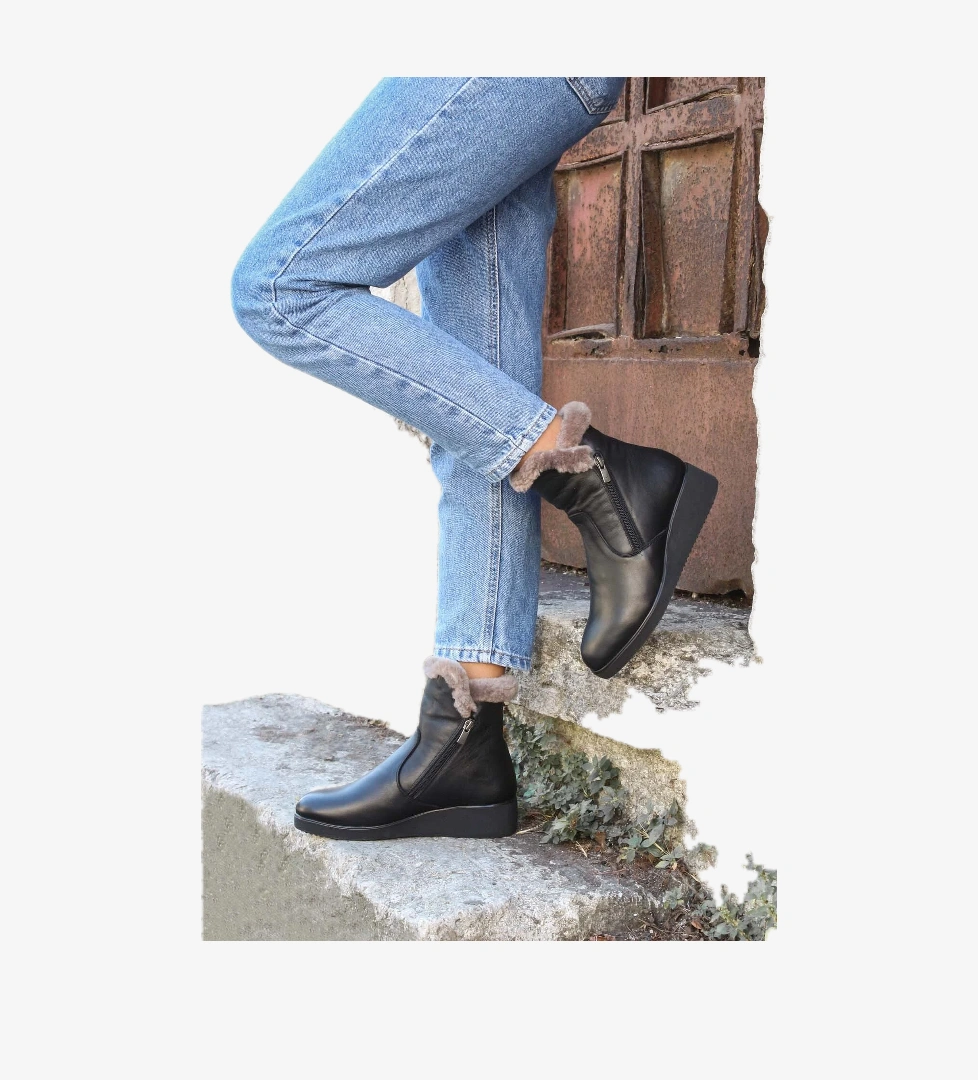 Fast Step Hakiki Deri Kürklü Kadın Kalın Taban Bot 863kza2053 model görseli