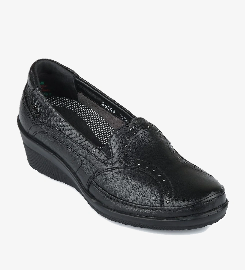 26-239 Hakiki Deri Kadın Ayakkabı Siyah - Görsel 1