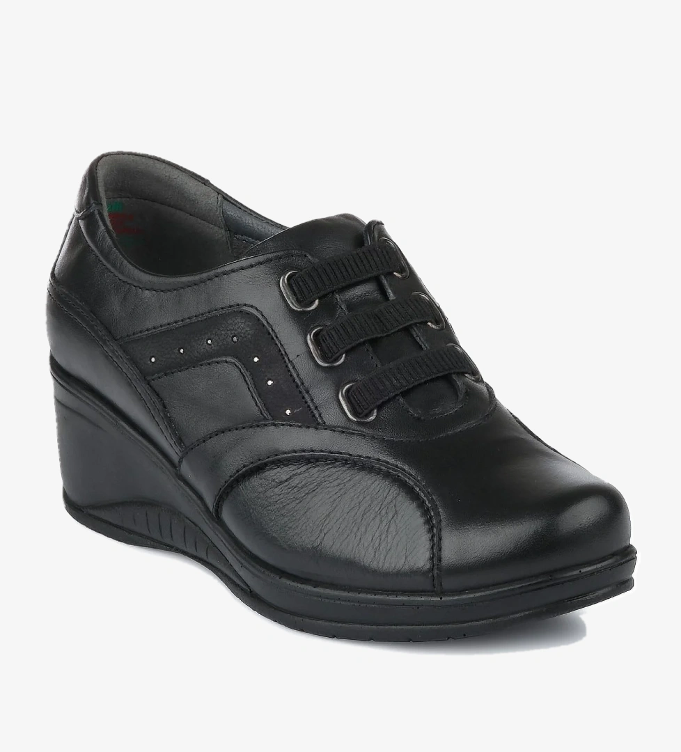 57-602 Hakiki Deri Kadın Ayakkabı Siyah - Görsel 1