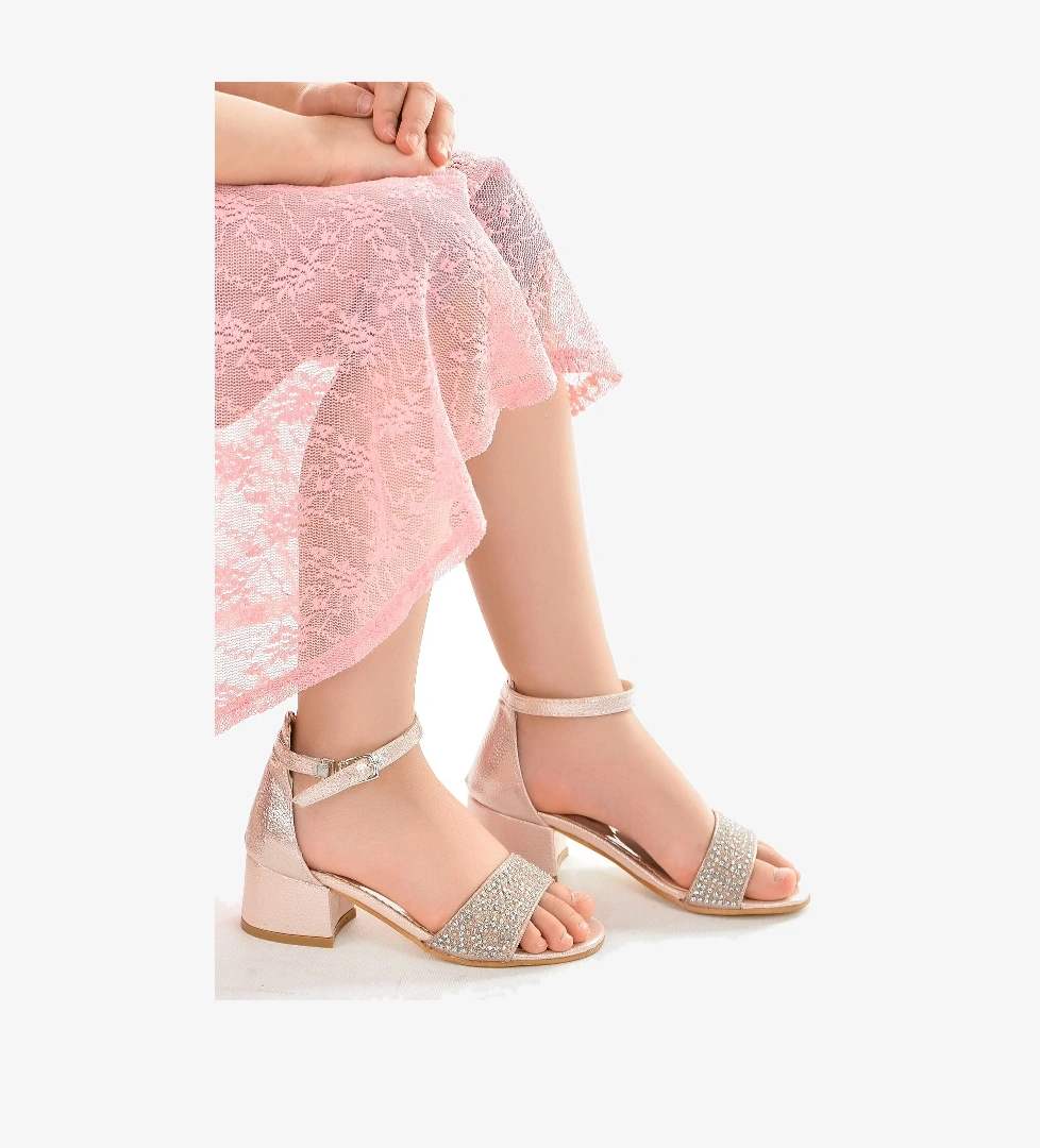 Heidi Vakko Günlük Kız Çocuk 3 Cm Topuklu Sandalet Abiye Ayakkabı Pudra