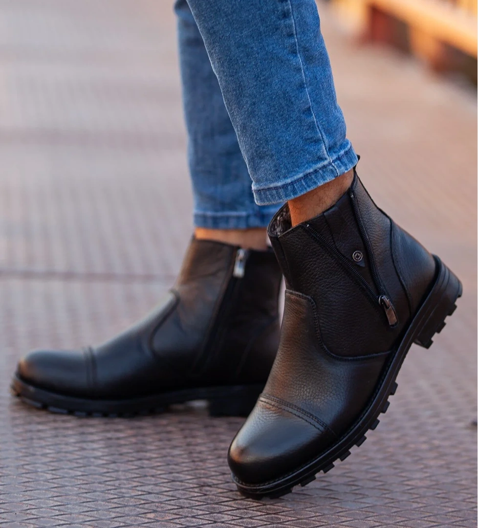 D400Taban Dahil Komple Kürklü Hakiki Deri Erkek Bot_Siyah