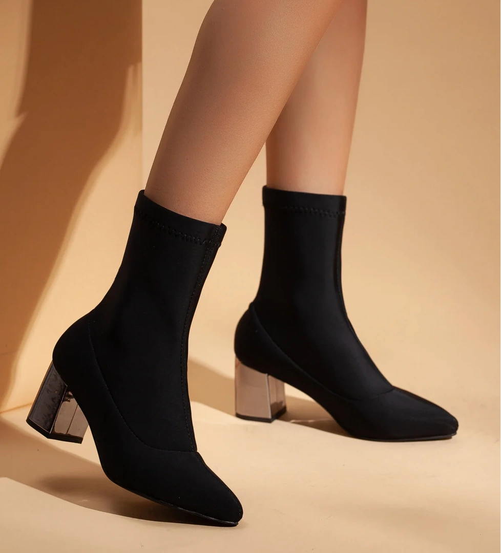 D651 Streç Kadın Bot_Siyah.Süet