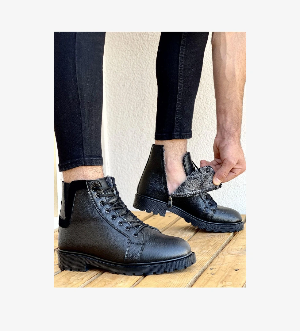 M100 Garantili Su &amp; soğuk Geçirmez Kürklü Garantili Kışlık Fermuarlı Bot Kauçuk Taban Sağlam - Görsel 1