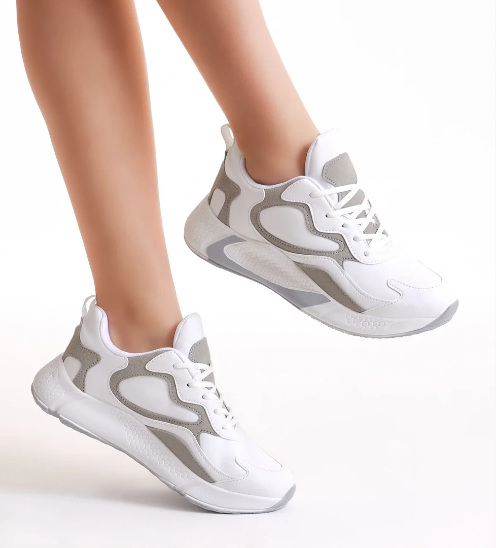 Unisex Beyaz Rahat Kalıp Yüksek Taban Bağcıklı Spor Ayakkabı