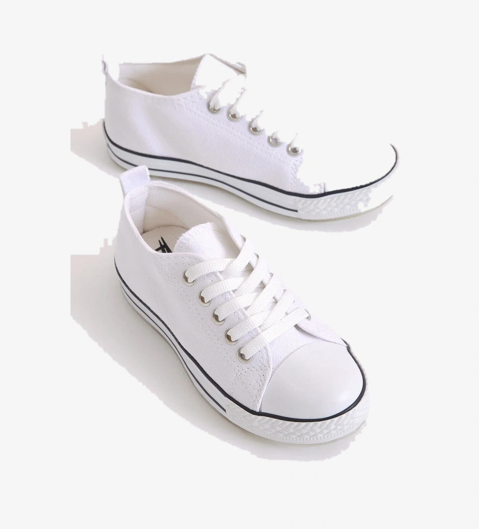 Çocuk Unisex Beyaz Rahat Kalıp Işıklı Bağcıklı Spor Ayakkabı