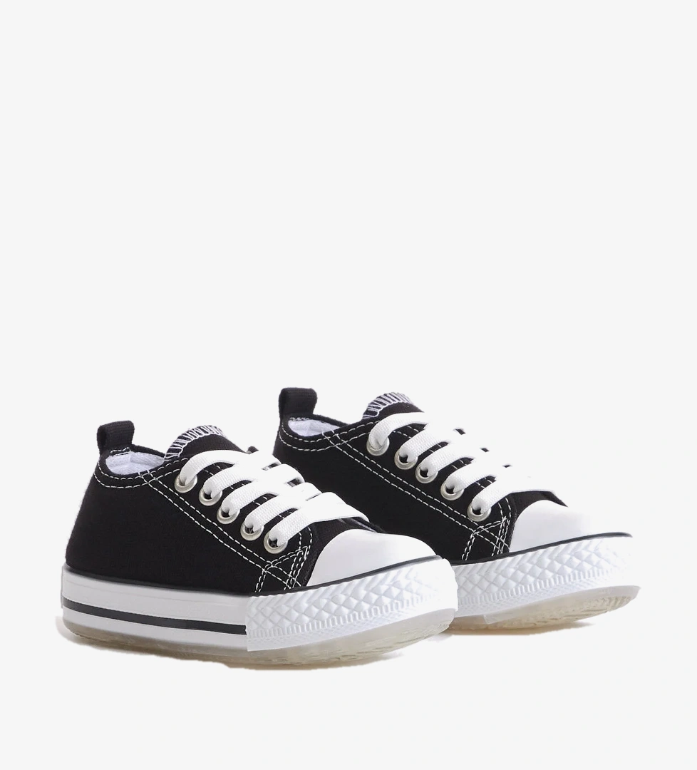 Tonny Black Çocuk Unisex Siyah Rahat Kalıp Işıklı Bağcıklı Spor Ayakkabı