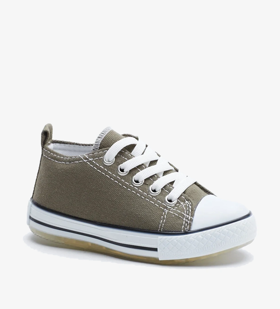 Çocuk Unisex Haki Rahat Kalıp Işıklı Bağcıklı Spor Ayakkabı - Görsel 1