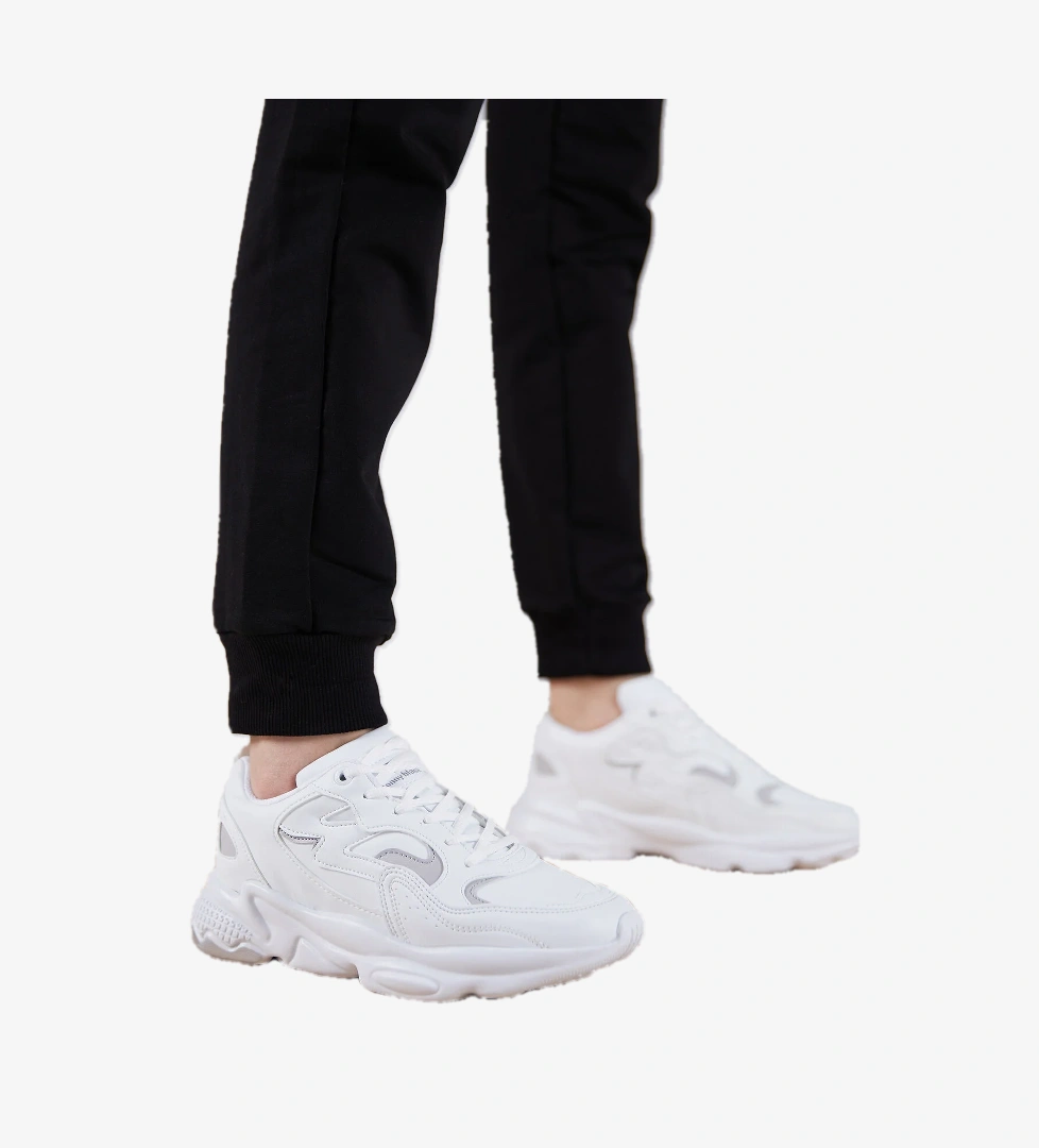 Unisex Beyaz Rahat Kalıp Yüksek Taban Bağcıklı Spor Ayakkabı - Görsel 1