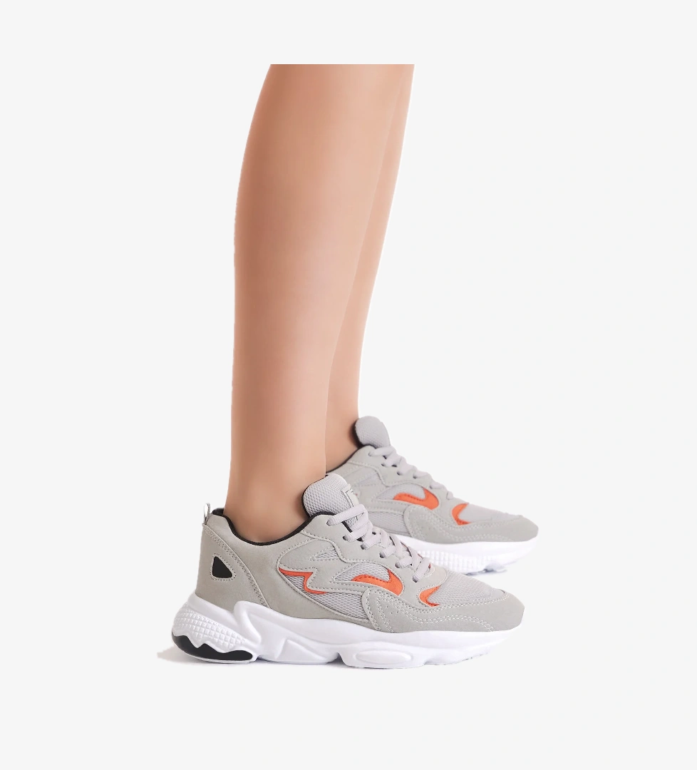 Unisex Gri Rahat Kalıp Yüksek Taban Bağcıklı Spor Ayakkabı