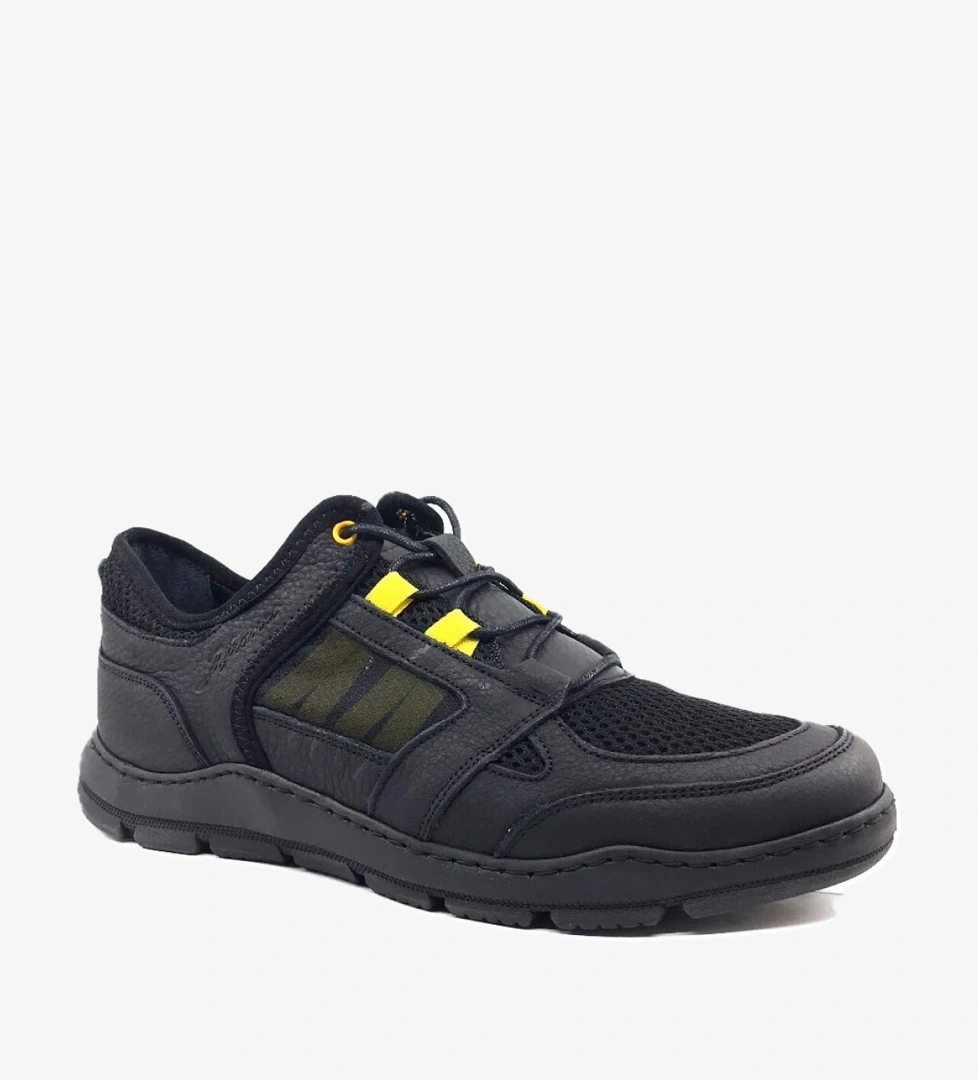 1571 Siyah Deri Fileli Yumuşak Erkek Günlük Ayakkabı - Görsel 1