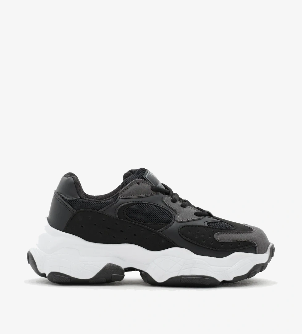 Kadın Siyah Beyaz Rahat Kalıp Yüksek Taban Bağcıklı Spor Ayakkabı