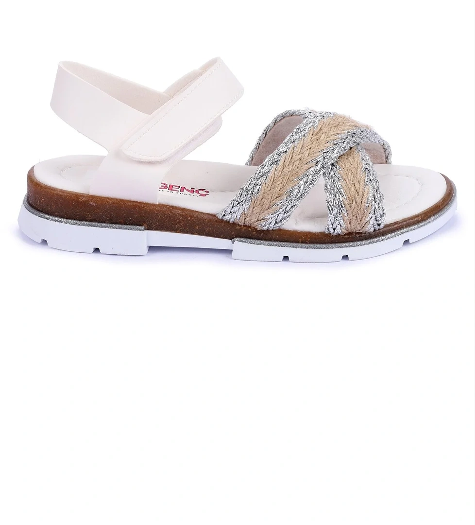 Şb 2843-47 Orto pedik Kız Çocuk Sandalet Terlik Beyaz Gümüş - Görsel 1