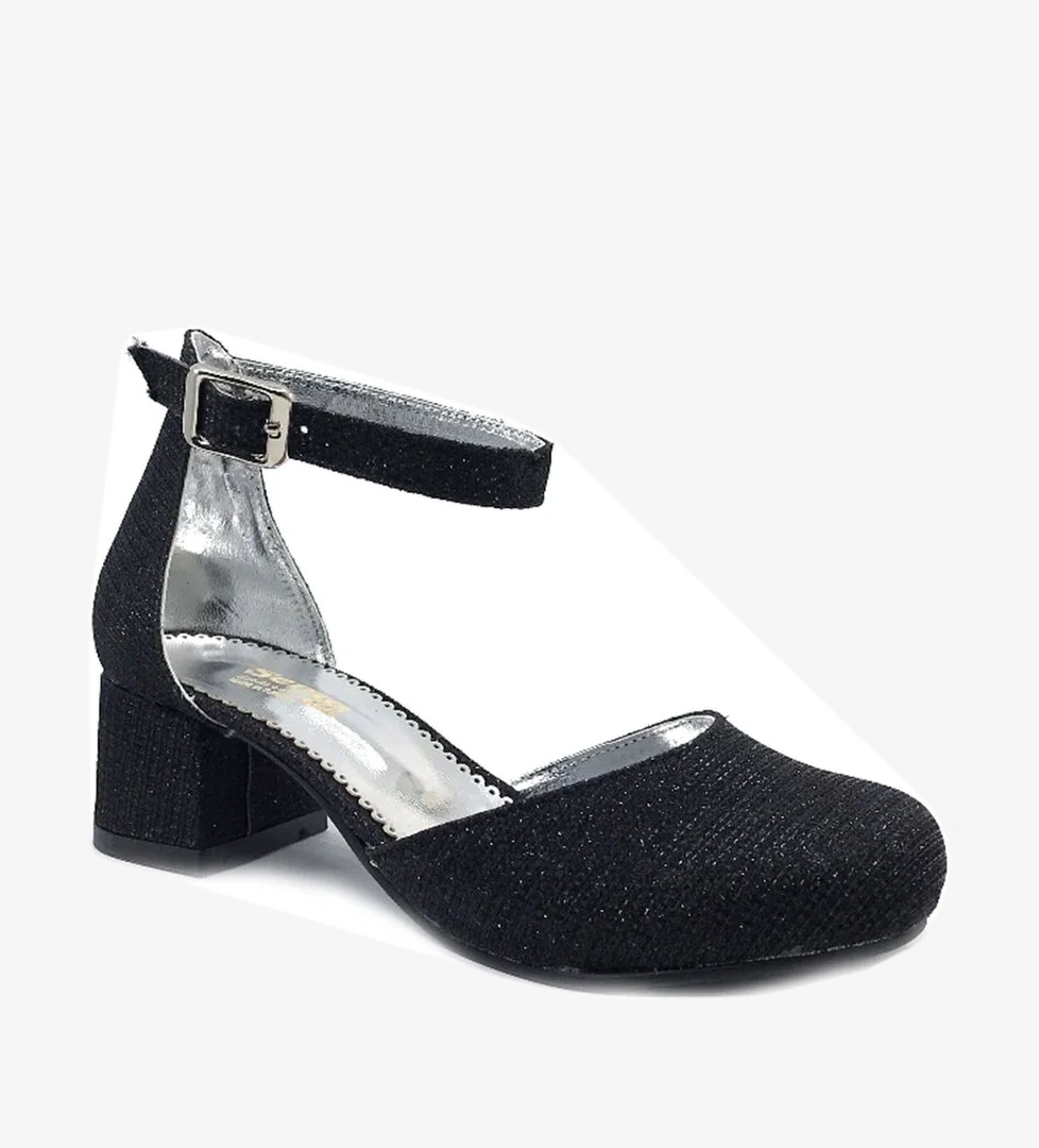 Kız Çocuk Siyah Simli Topuklu Abiye ayakkabı - Görsel 1