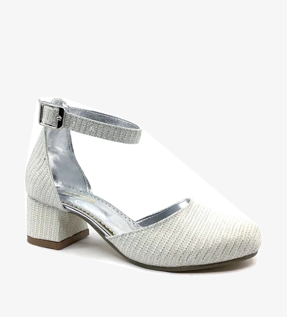 Kız Çocuk Gümüş Simli Topuklu Abiye ayakkabı - Görsel 1