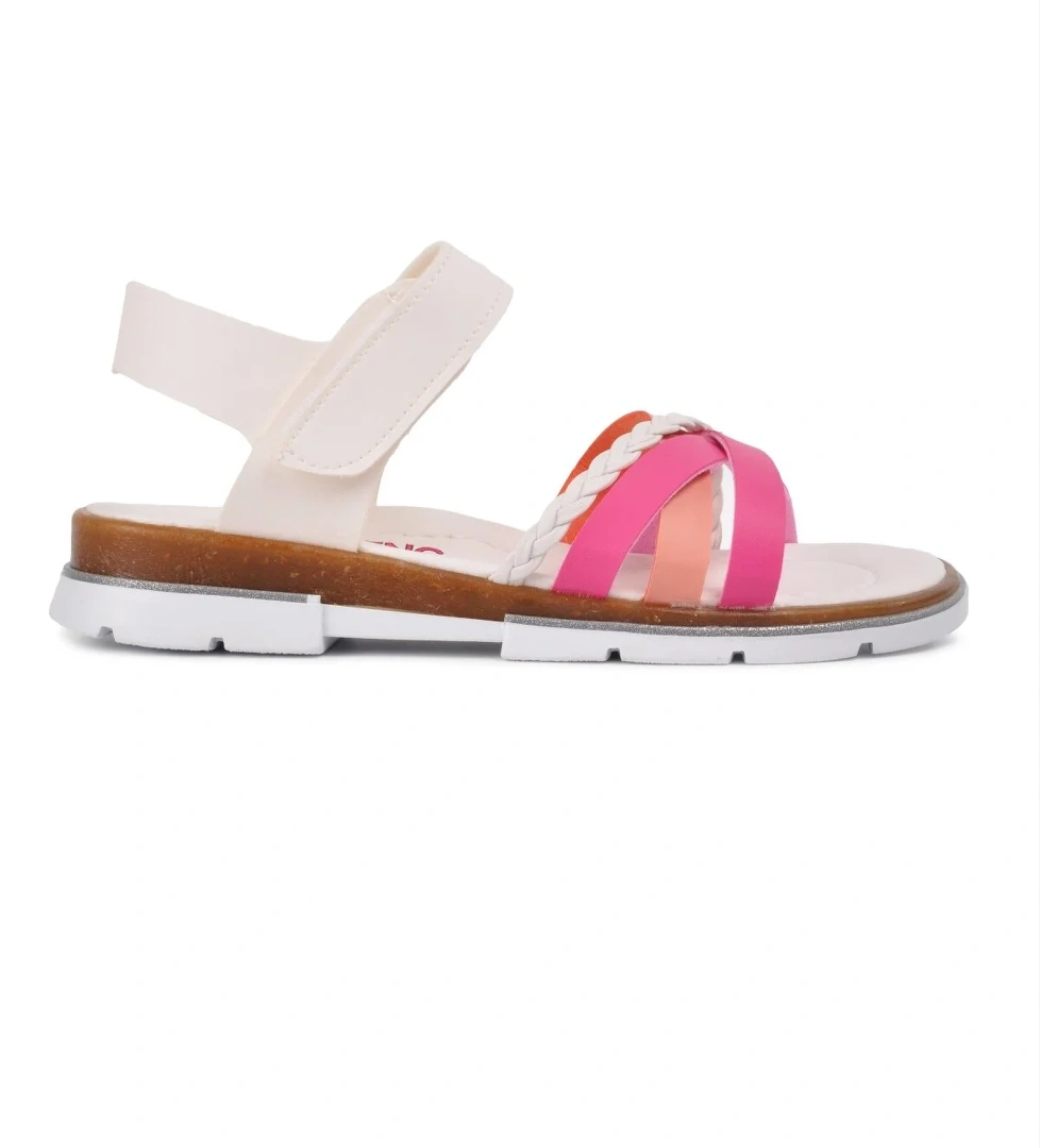 001 Beyaz-Pembe Çocuk Sandalet - Görsel 1