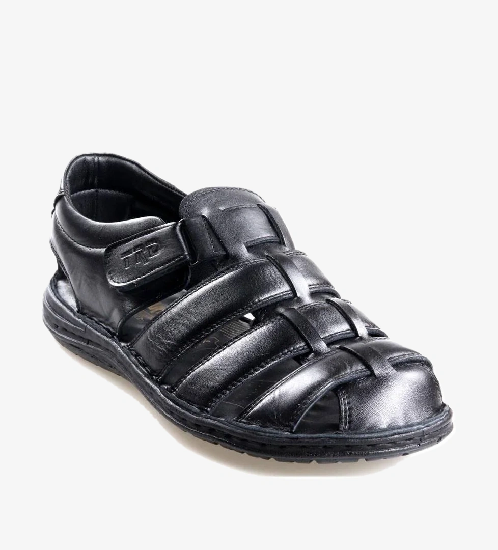 Tardelli 180 Erkek Büyük Numara (45-48) Masaj Tabanlı Hakiki Siyah Deri Sandalet Ayakkabı - Görsel 1