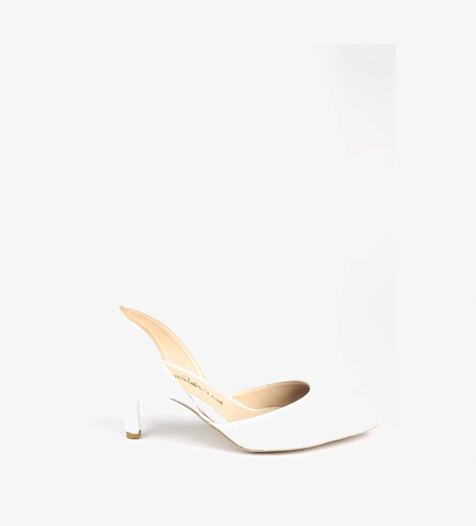 Kadın Arkası Açık Kısa Topuklu Beyaz Stiletto - Pinpin
