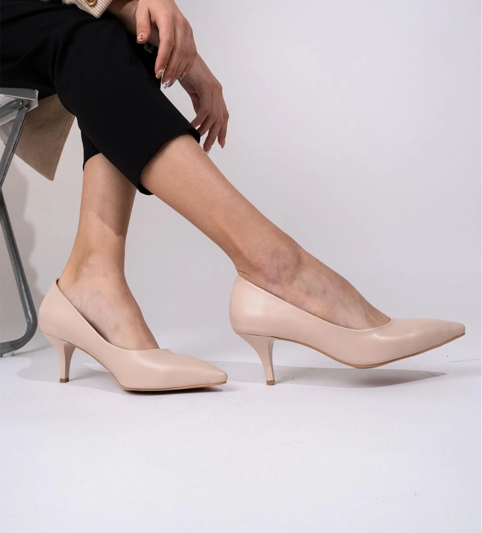 Ten Rengi Alçak Topuklu Stiletto Kadın Ayakkabı - Candy - Görsel 1