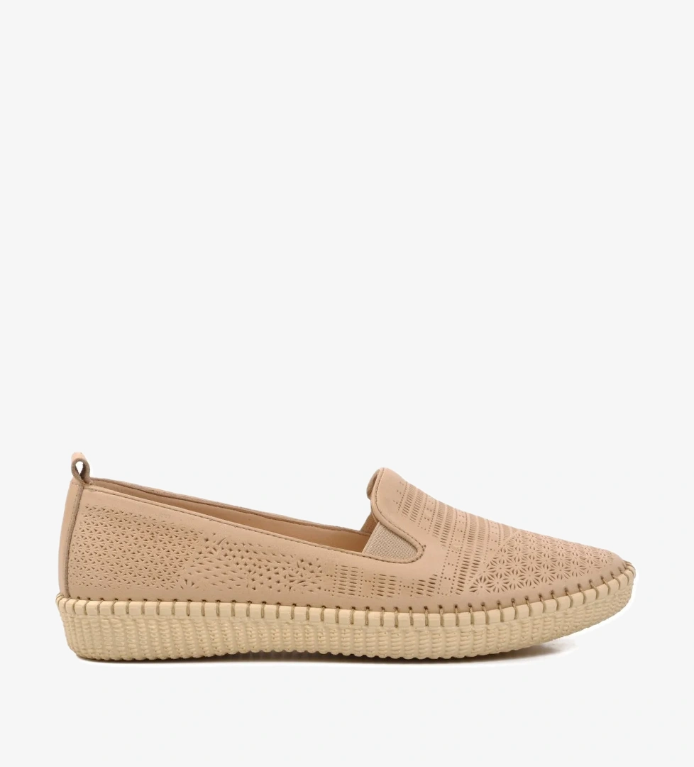 7232 Bej Kadın Hakiki Deri Günlük Ayakkabı