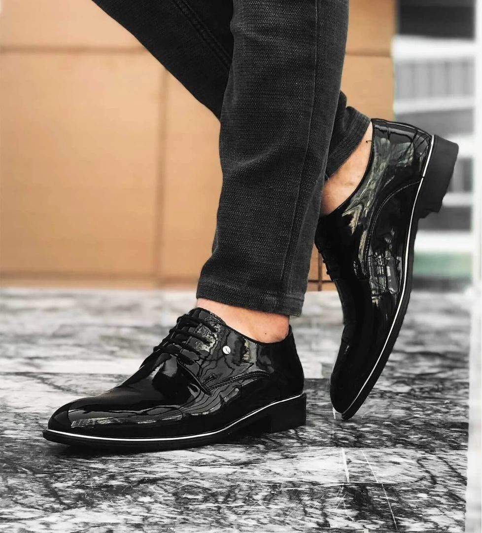 Erkek Siyah Rugan Damatlık Klasik Ayakkabı RGN-570 - Görsel 1