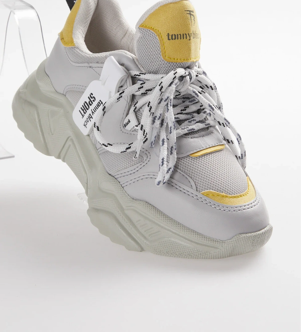 Kadın Gri Rahat Kalıp Yüksek Taban Çift Bağcıklı Spor Ayakkabı