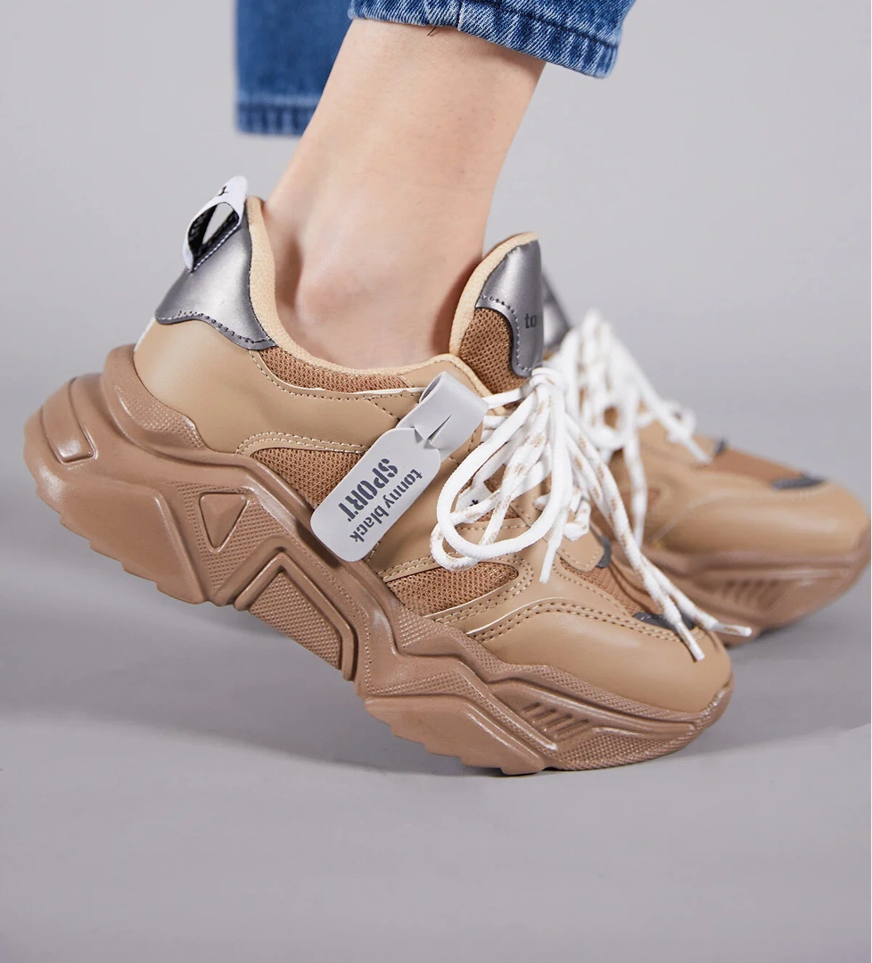 Kadın Toprak Rahat Kalıp Yüksek Taban Çift Bağcıklı Spor Ayakkabı - Görsel 1