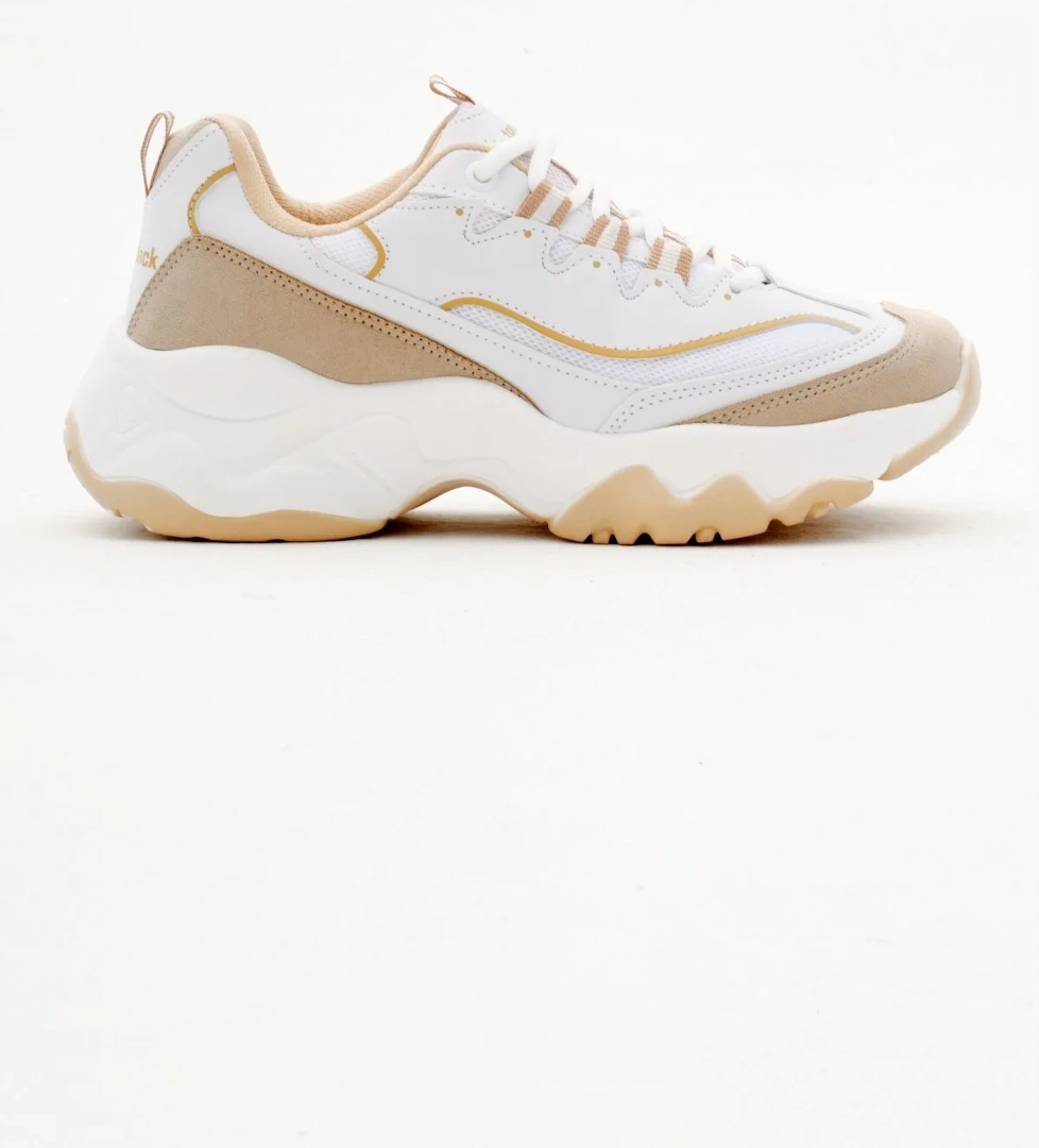 Kadın Bej Rahat Kalıp Yüksek Taban Bağcıklı Spor Ayakkabı