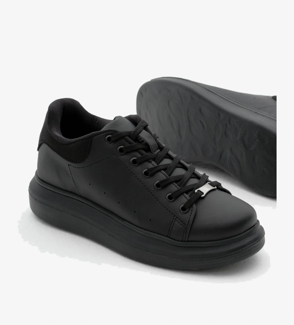 Tonny Black Unisex Siyah Rahat Kalıp Yüksek Taban Bağcıklı Spor Ayakkabı