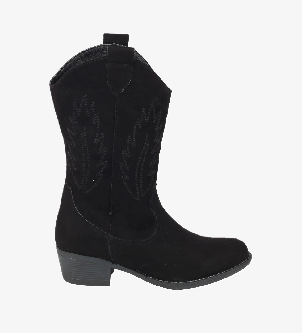 Modabuymuş Nakışlı Siyah Süet Kovboy Kadın Bot - Nana model görseli