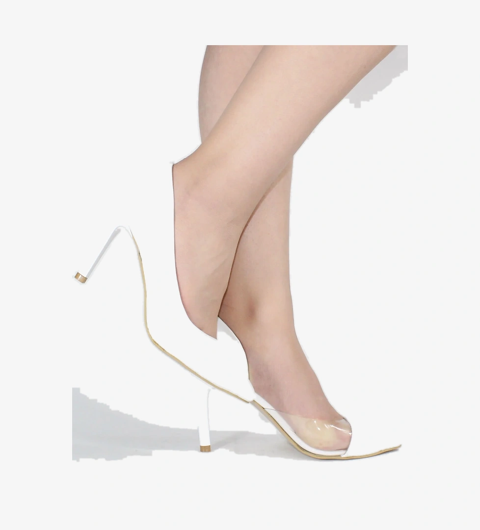 Modabuymuş Beyaz Yanı Açık Şeffaf Stiletto Topuklu Kadın Ayakkabı - Lotus model görseli