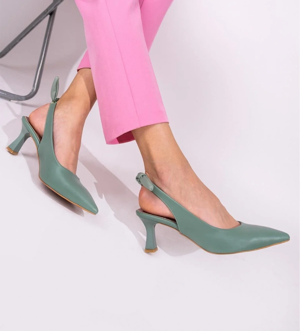 Mint Yeşili Arkadan Fiyonklu Topuklu Stiletto Ayakkabı - Minipony