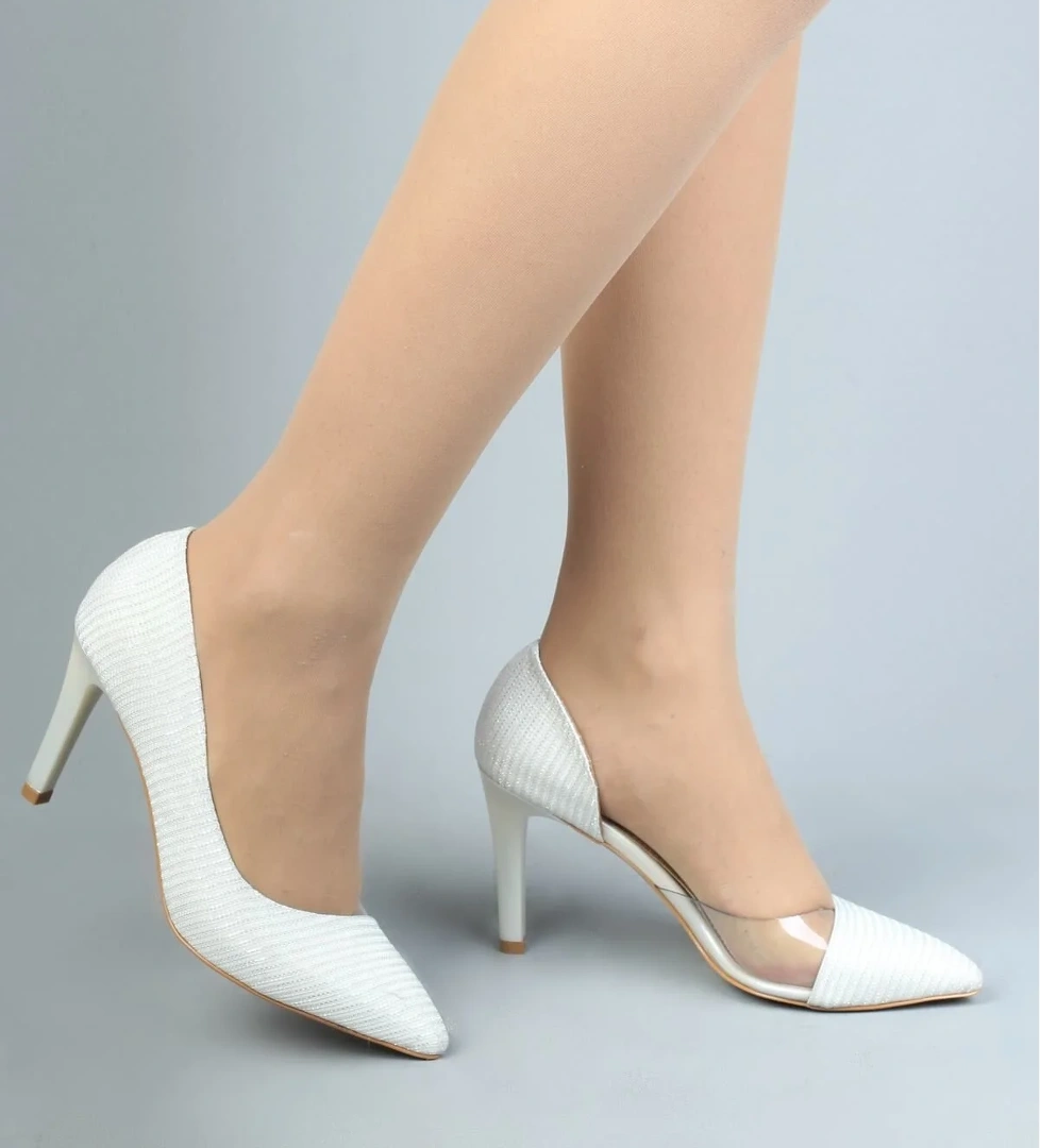 Modabuymuş Beyaz Simli Şeffaf Stiletto Topuklu Kadın Ayakkabı - Lotus model görseli