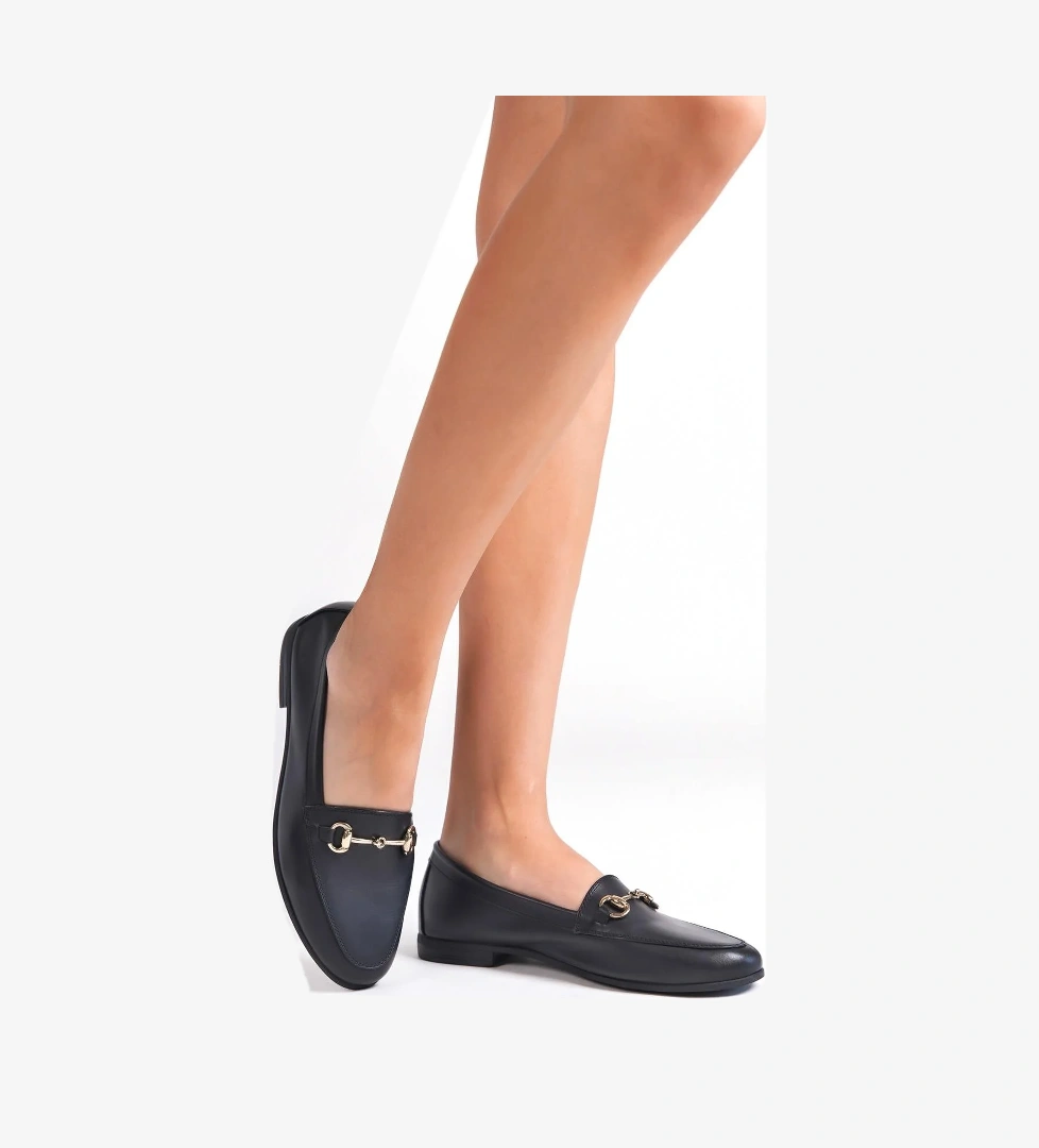 Kadın Hakiki Deri Tokalı Yumuşak Babet Siyah Ayakkabı - Bader - Görsel 1