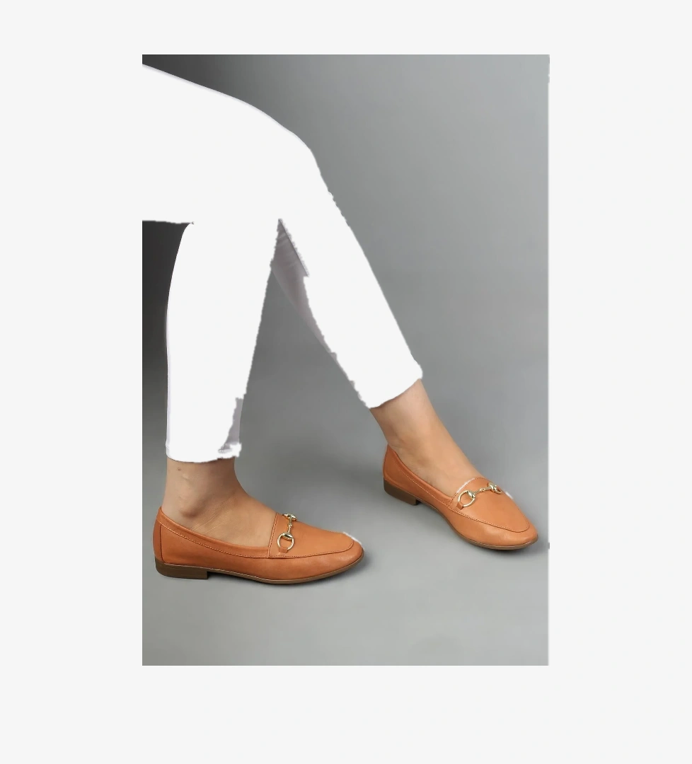 Hakiki Deri Tokalı Yumuşak Babet Taba Kadın Ayakkabı - Bader - Görsel 1