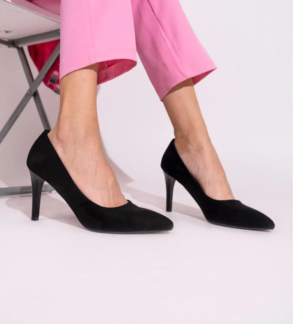 Modabuymuş Siyah Süet Stiletto Topuklu Kadın Ayakkabı - Anger model görseli