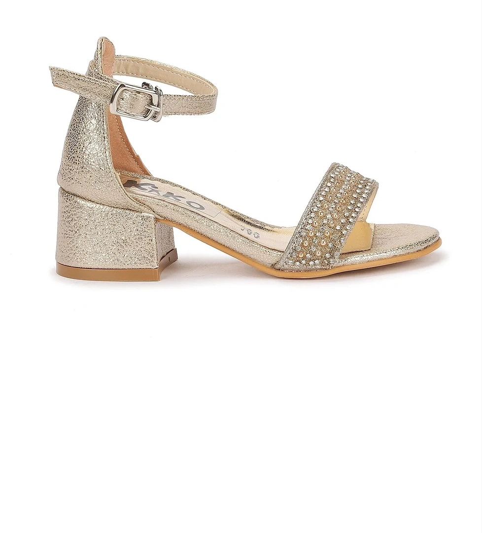 Elinor Çatlak Günlük Kız Çocuk 3 Cm Topuklu Sandalet Abiye Ayakkabı Altın