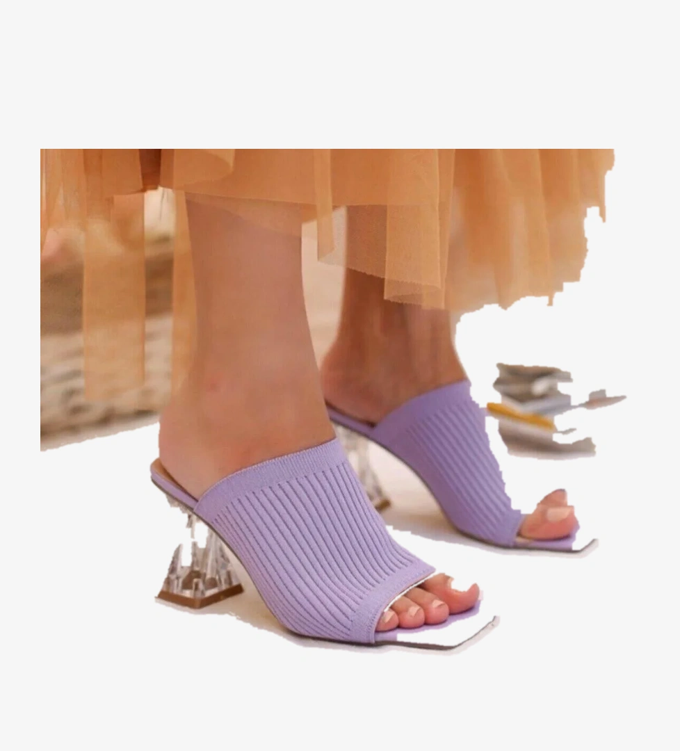 Kadın Triko Şeffaf Topuklu Ayakkabı - Görsel 1