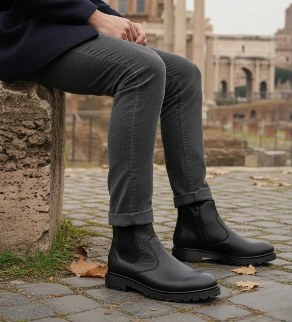 KELVİN Garantili Erkek Kışlık Kürklü Fermuarlı Chelsea Bot - Görsel 1