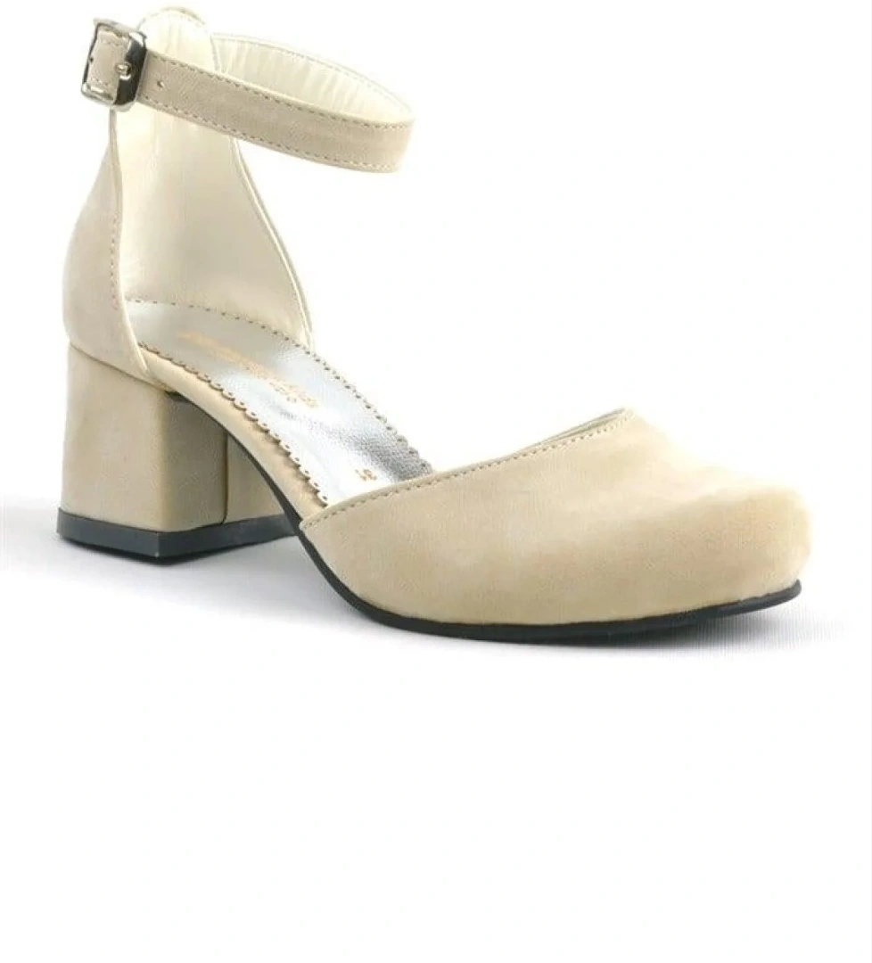 Hapshoe Kids Merida Bej Süet Kalın Topuklu Kız Çocuk Topuklu Ayakkabı model görseli