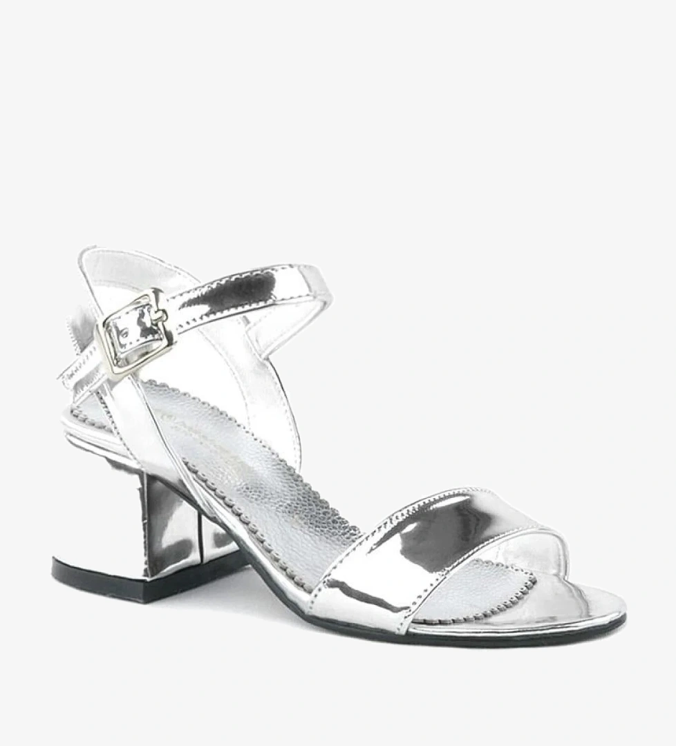 Hapshoe Kids Pony Gümüş Aynalı Kalın Topuklu Kız Çocuk Abiye Ayakkabı model görseli