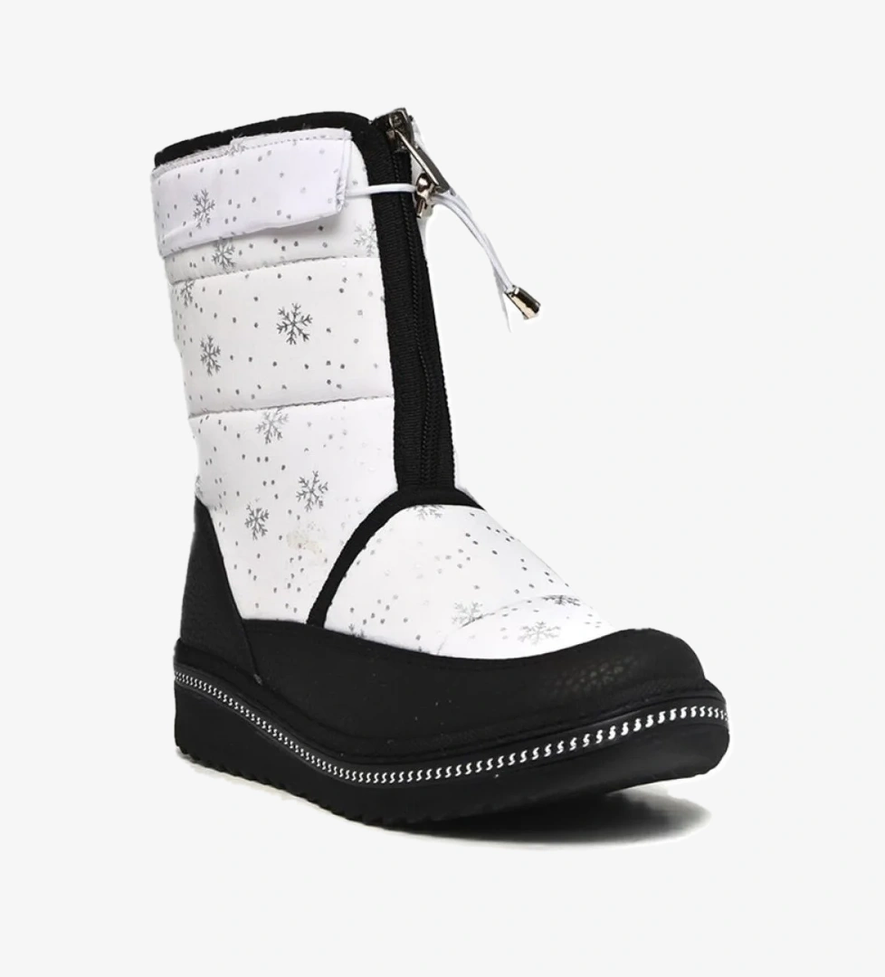 Le Petit Beyaz Kar Desenli Taşlı İçi Kürklü Kız Çocuk Kar Botu - Görsel 1